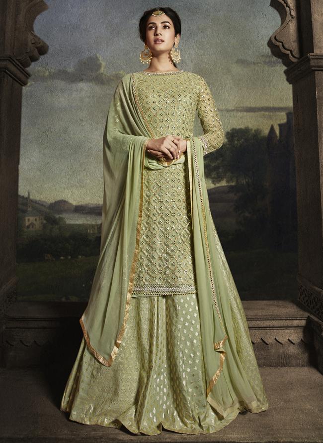 Net Pista Green Wedding Wear Embroidery Work Plazzo Suit